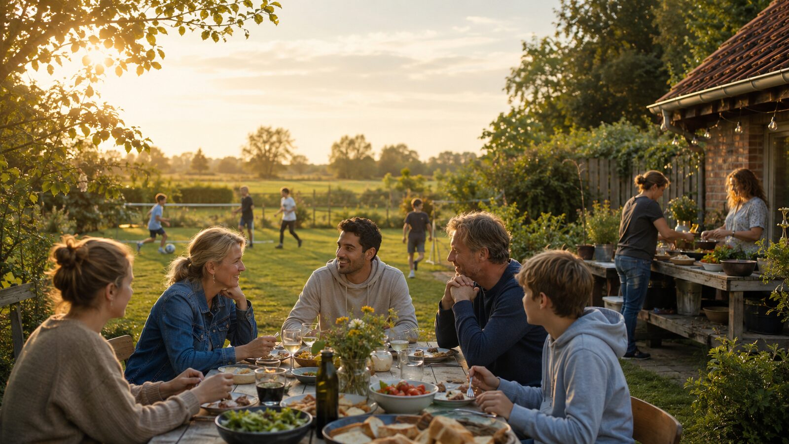 Mensen delen samen een maaltijd aan tafel.